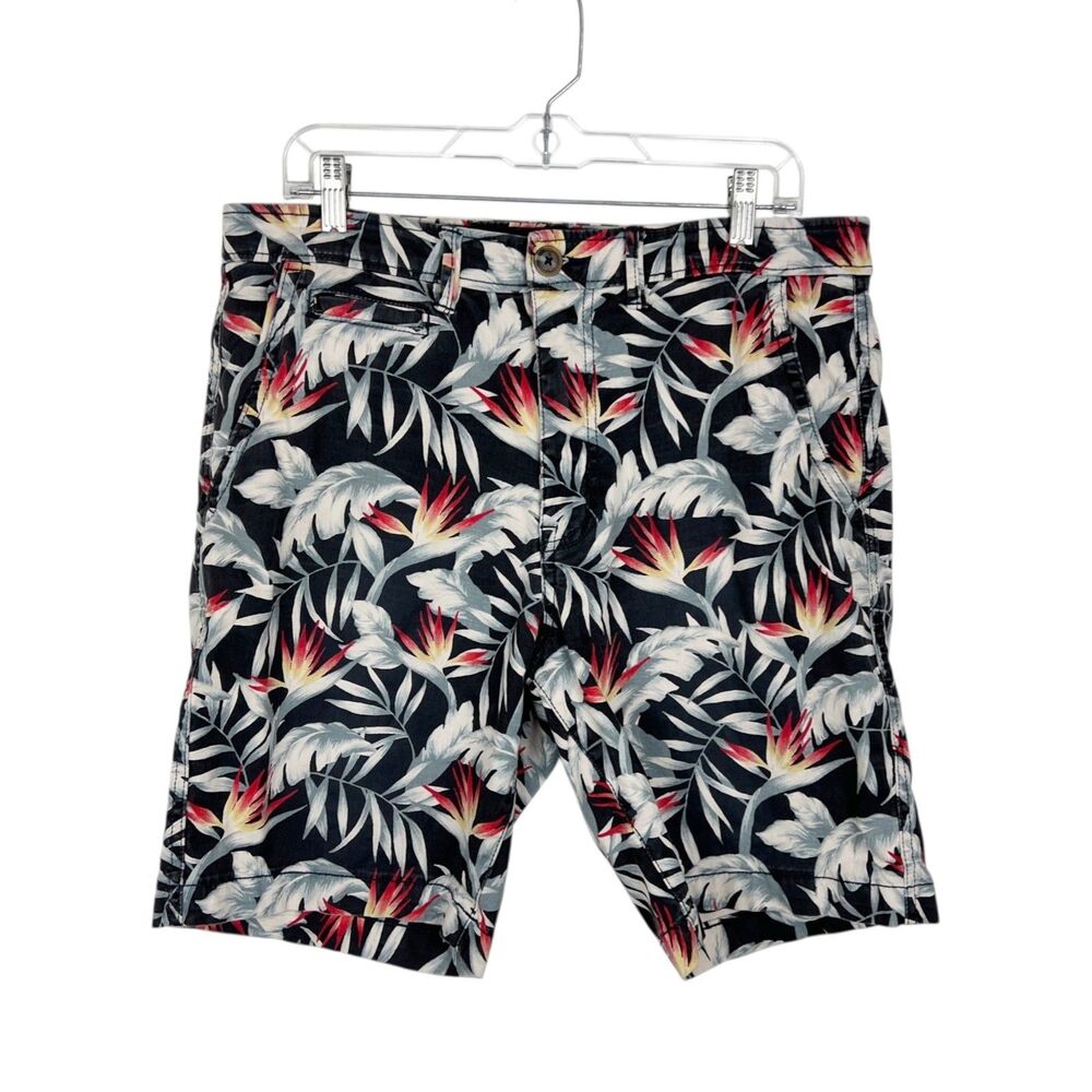 American Eagle Active Flex Shorts Men 36 x 9 Black Hawaiian Floral Cotton Hybrid